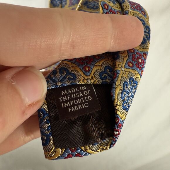 Robert Talbott Tie Men's 61" Yellow Blue Print 100% Silk 3" Wide - Picture 5 of 6